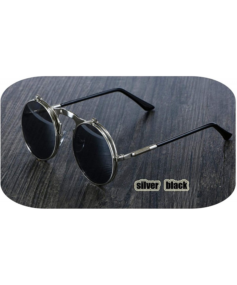 3057 Steampunk Sunglasses Round Metal Women Style Retro Flip Circular Double Sun Glasses Men 