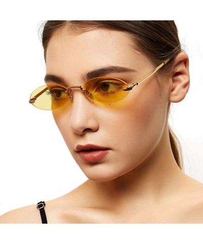 Rimless Men Frameless Sunglasses Oval Women Metal Sun Glasses Male Retro Clear Color Yellow - Green - CZ18AOLHI0I $11.70