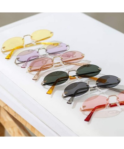 Rimless Men Frameless Sunglasses Oval Women Metal Sun Glasses Male Retro Clear Color Yellow - Green - CZ18AOLHI0I $11.70