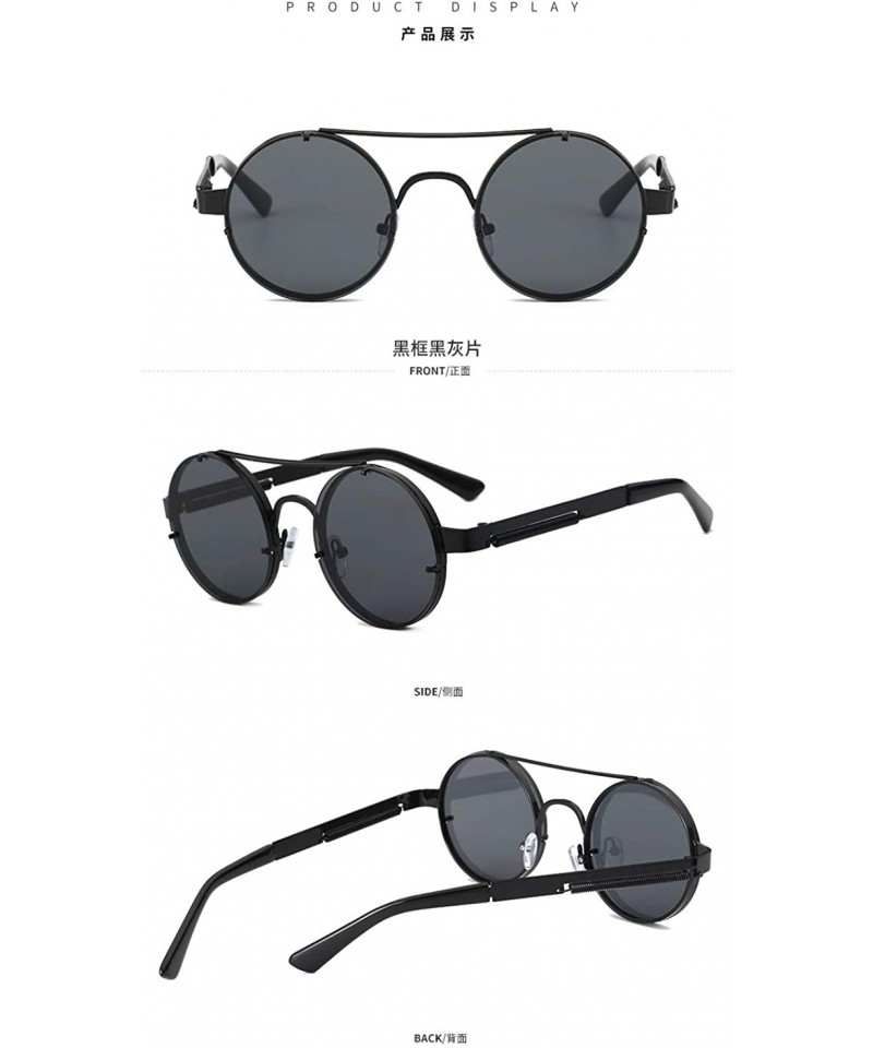 Retro Rimless Round Steampunk Sunglasses - Black - C018NZHL2ZE