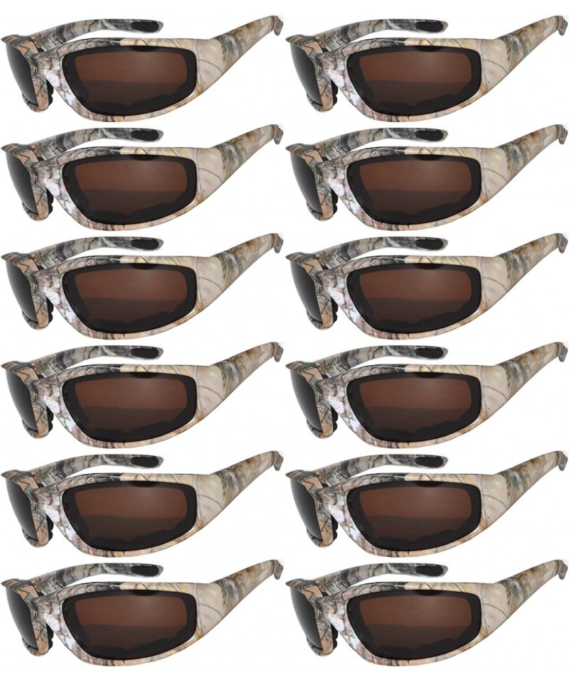Sport Set of 12 Pairs Motorcycle CAMO Padded Foam Sport Glasses Colored Lens - Camo2_brown_12_pairs - CX1855CIUUE $46.34