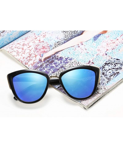 Oversized Cateye Sunglasses Women Vintage Cat Eye Female Ladies Sun Glasses B2498 - Blue - CV18U9GU7OQ $15.26