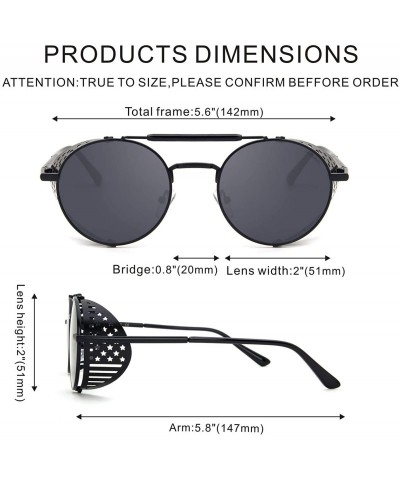 Goggle Women Men Round Sunglasses Retro Vintage Steampunk Style Mirror Reflective Circle lens - CL19030CN28 $18.69