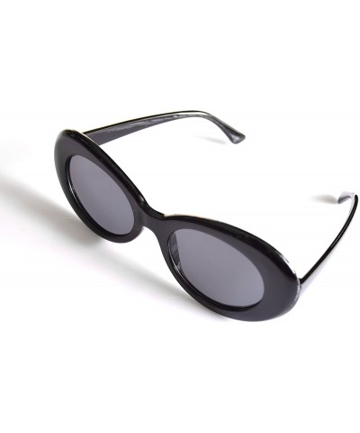 Oval Bold Retro Oval Mod Thick Frame Sunglasses Round Lens Clout Oval Goggles - Black - CR187IOLNA2 $8.10