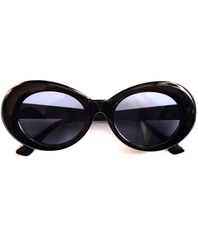 Oval Bold Retro Oval Mod Thick Frame Sunglasses Round Lens Clout Oval Goggles - Black - CR187IOLNA2 $8.10