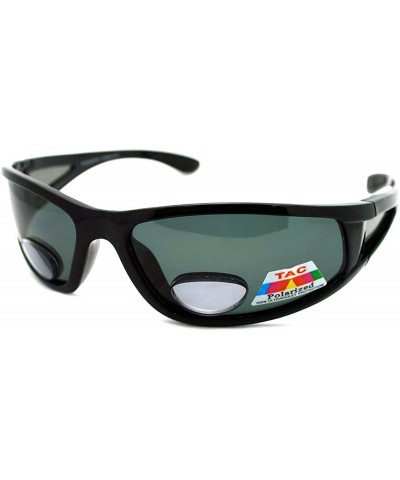Mens Wrap Around Sport Sunglasses Polarized Plus Bifocal Reading Lens Black  - Black - CN11NRFYCOR