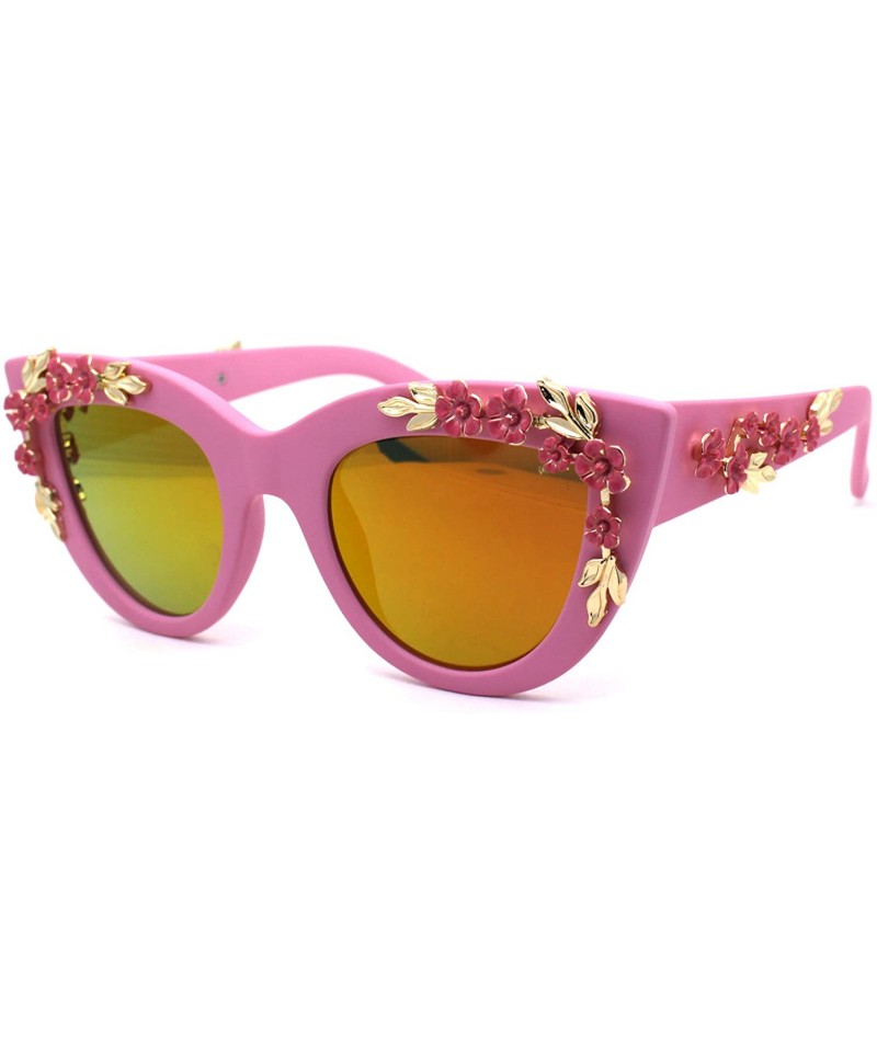 Oversized Womens Bling Metal Floral Jewel Thick Plastic Cat Eye Mod Sunglasses - Matte Pink - CD1979WLYLX $13.20