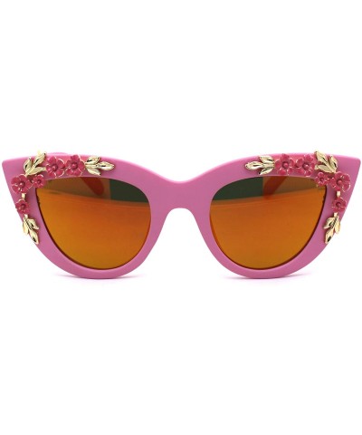 Oversized Womens Bling Metal Floral Jewel Thick Plastic Cat Eye Mod Sunglasses - Matte Pink - CD1979WLYLX $13.20