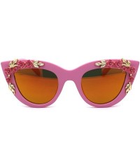 Oversized Womens Bling Metal Floral Jewel Thick Plastic Cat Eye Mod Sunglasses - Matte Pink - CD1979WLYLX $13.20