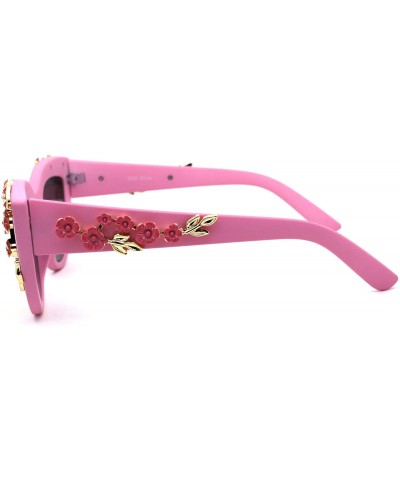 Oversized Womens Bling Metal Floral Jewel Thick Plastic Cat Eye Mod Sunglasses - Matte Pink - CD1979WLYLX $13.20