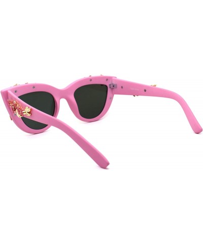 Oversized Womens Bling Metal Floral Jewel Thick Plastic Cat Eye Mod Sunglasses - Matte Pink - CD1979WLYLX $13.20