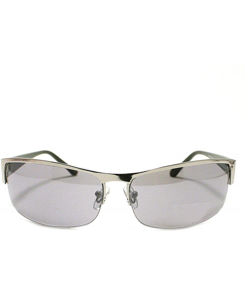 Men's Half Rim Narrow Rectangular Sunglasses - Silver - C11102PZPM3