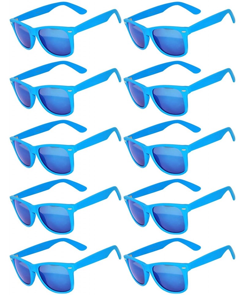 Rectangular Wholesale of 10 Pairs Mirror Reflective Colored Lens Sunglasses Horn Rimmed Style - 10_pairs_mir_blue_frame - CD1...