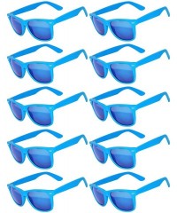 Rectangular Wholesale of 10 Pairs Mirror Reflective Colored Lens Sunglasses Horn Rimmed Style - 10_pairs_mir_blue_frame - CD1...
