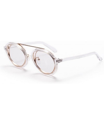 Aviator Round Frame Sunglasses - Fashion Men Women Retro Vintage UV 400 Glasses (Clear) - Clear - CQ18E4UXRH7 $7.26