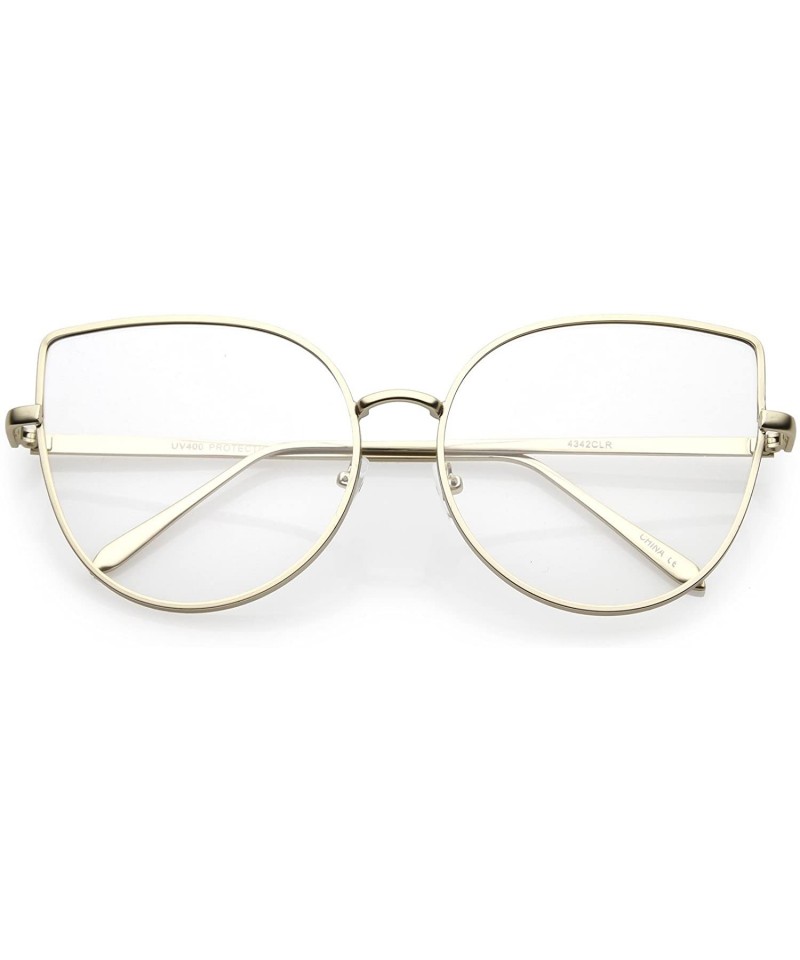 Women S Oversize Metal Frame Slim Arms Flat Lens Cat Eye Glasses 59mm Matte Gold Clear