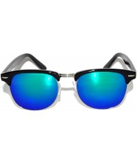 Rectangular Retro Classic Sunglasses Metal Half Frame With Colored Lens Uv 400 - Mirror-blue-lens-black - CU120075F6N $7.57