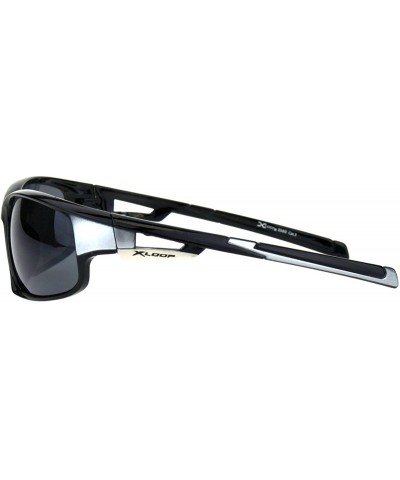 Wrap Xloop Sunglasses Mens Wrap Around Rectangular Sporty Frame UV 400 - Black Silver - CZ18OAWYNG7 $9.62