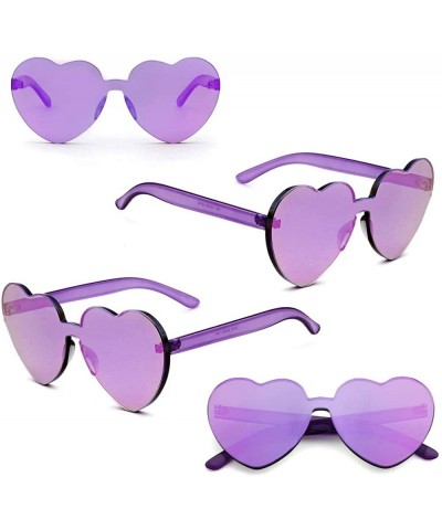 Goggle Heart Shaped Rimless Sunglasses Clout Goggles Candy Clear Lens Sun Glasses for Women Girls - Purple+dark Green - CT192...