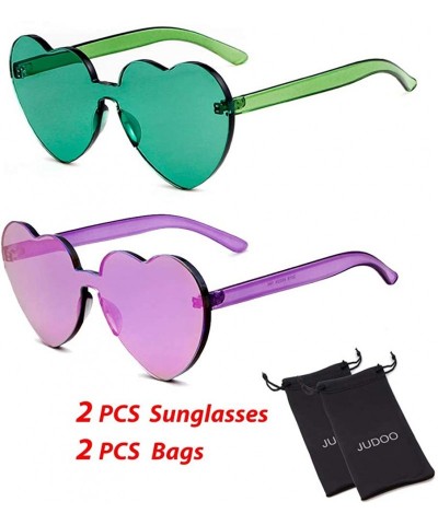 Goggle Heart Shaped Rimless Sunglasses Clout Goggles Candy Clear Lens Sun Glasses for Women Girls - Purple+dark Green - CT192...