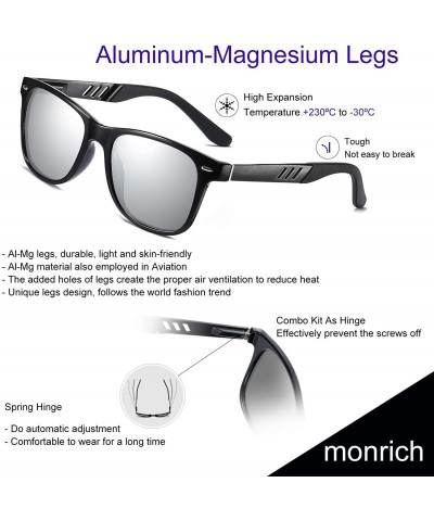 Rectangular Polarized Sunglasses for Men Al-Mg TR90 Mens Sunglasses Retro Driving Shades - C6 Silver Lens/Black Frame - CE196...