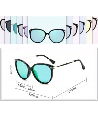 Cat Eye Classic Round Polarized Sunglasses Vintage Mirrored Glasses For Women - Black Frame/Green Polarized Mirrored Lens - C...