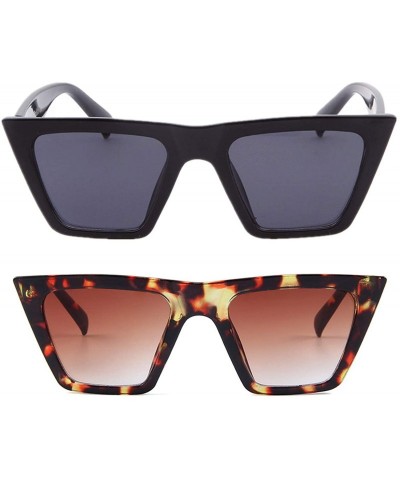 Oversized Vintage Small Sunglasses Retro Cateye Sunglasses for Women Men Square Frame - Black+leopard(2pack) - CC199U7QENX $1...