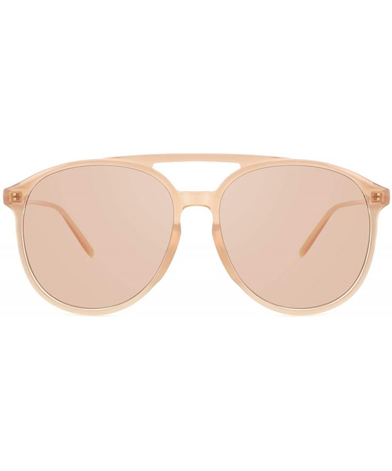 Oversized Retro Oversized Round Sunglasses for Woman Lightweight Vintage Double Bridge Frame - Sandybrown - CH193QAU97I $15.78