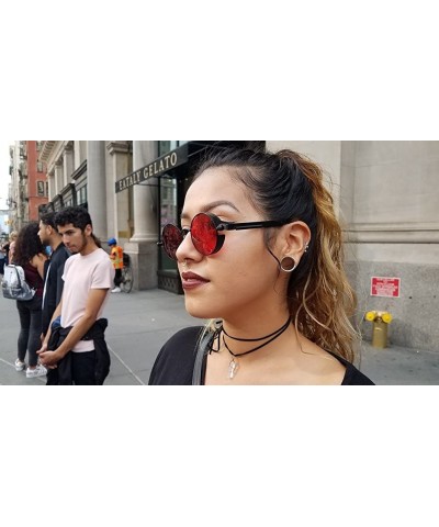 Round Steampunk Fashion Sunglasses NYC - Black & Clear Red - CH185XIXH78 $18.60