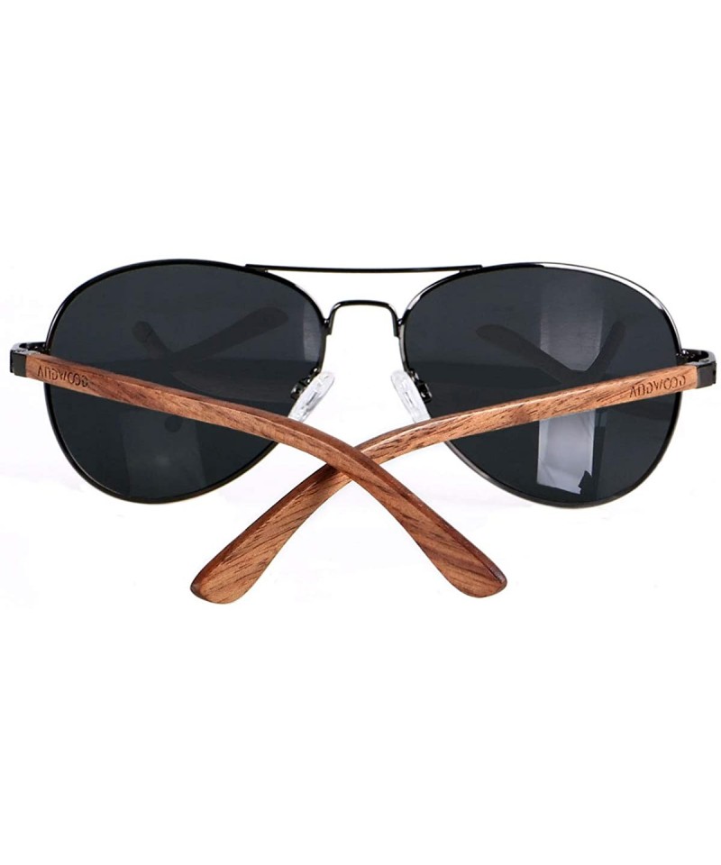 Aviator Sunglasses for Men Women Polarized Black Uv Protection Wood Frame  Wooden Blue Yellow - CT18IGWO92L