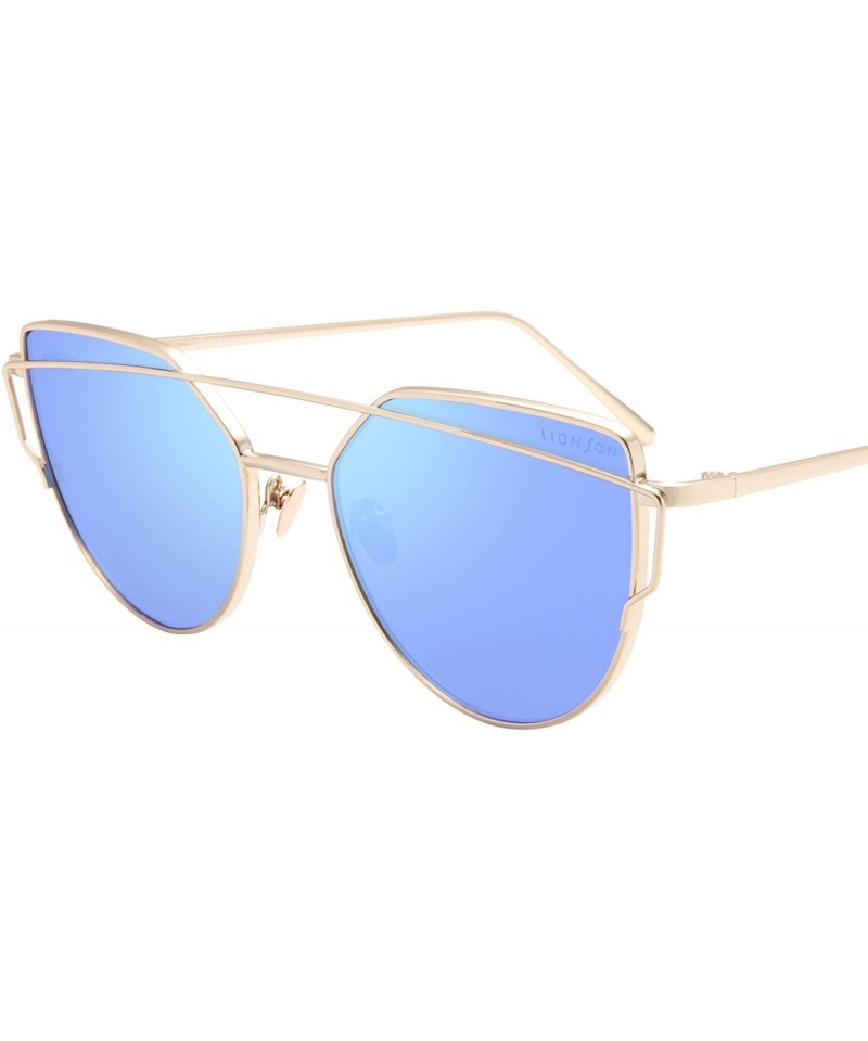 Aviator Cat Eye Sunglasses for Women Mirrored Metal Aviator Glasses LS7805 - Blue - C518DCWX72M $17.02