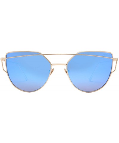 Aviator Cat Eye Sunglasses for Women Mirrored Metal Aviator Glasses LS7805 - Blue - C518DCWX72M $17.02