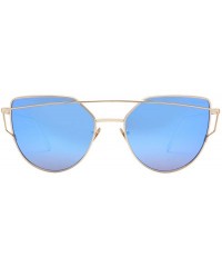 Aviator Cat Eye Sunglasses for Women Mirrored Metal Aviator Glasses LS7805 - Blue - C518DCWX72M $17.02