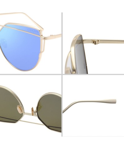 Aviator Cat Eye Sunglasses for Women Mirrored Metal Aviator Glasses LS7805 - Blue - C518DCWX72M $17.02