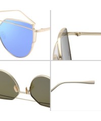 Aviator Cat Eye Sunglasses for Women Mirrored Metal Aviator Glasses LS7805 - Blue - C518DCWX72M $17.02