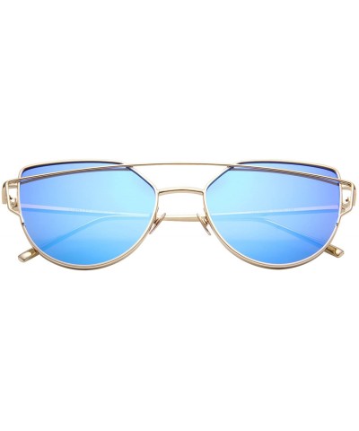 Aviator Cat Eye Sunglasses for Women Mirrored Metal Aviator Glasses LS7805 - Blue - C518DCWX72M $17.02