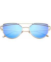 Aviator Cat Eye Sunglasses for Women Mirrored Metal Aviator Glasses LS7805 - Blue - C518DCWX72M $17.02