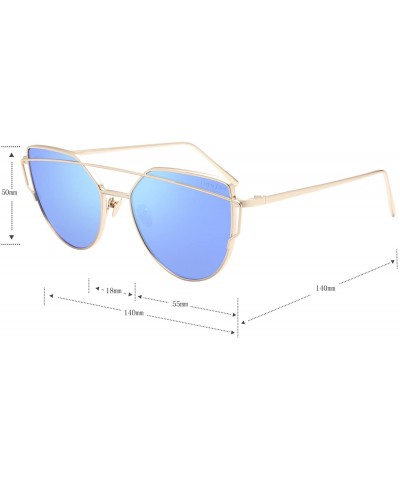 Aviator Cat Eye Sunglasses for Women Mirrored Metal Aviator Glasses LS7805 - Blue - C518DCWX72M $17.02