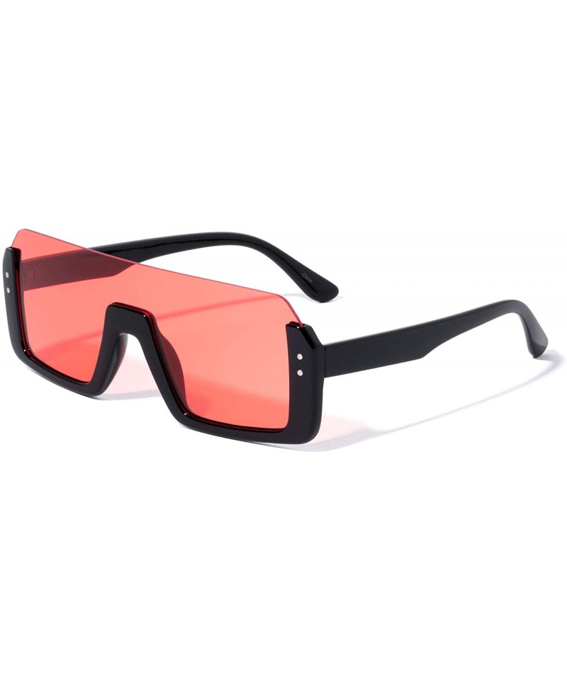 Rimless Flat Top Square One Piece Shield Sunglasses - Pink - CV1975A0NCN