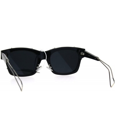 Sport Womens Boyfriend Horned Sport Vintage Plastic Sunglasses - Black Silver - CL186H6MMXQ $12.70