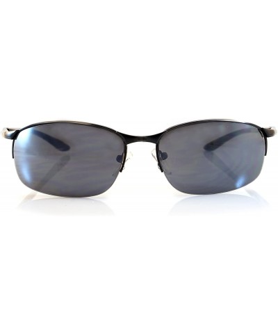 Rectangular Mens Sports Driving Semi-Rimless Rectangular Smoke Lens Sunglasses Spring Hinge A066 - Black/ Black Sd - CK189HH0...