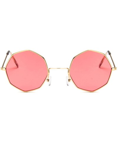 Round Octagon Yellow Red Round Sun Glasses Women Mirror Retro Luxury Oval Small Sunglasses Oculos De Sol - Gold Red - CL197Y9...