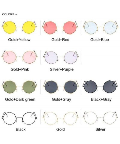 Round Octagon Yellow Red Round Sun Glasses Women Mirror Retro Luxury Oval Small Sunglasses Oculos De Sol - Gold Red - CL197Y9...