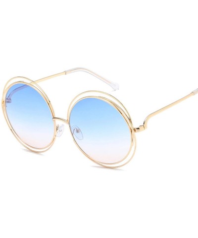 Oversized Oversized lens Mirror Sunglasses Women Brand Designer Metal Frame Lady Sun Glasses - 7-gold-red - CQ18W6I9O0N $20.91